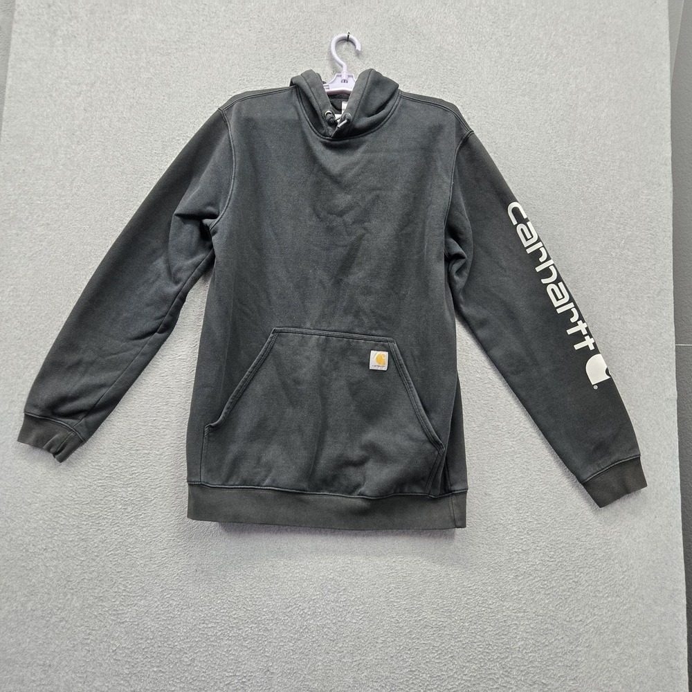 Carhartt Men Hoodie M Black Fleece Logo Spellout K288 Pullover Hoodie Loose